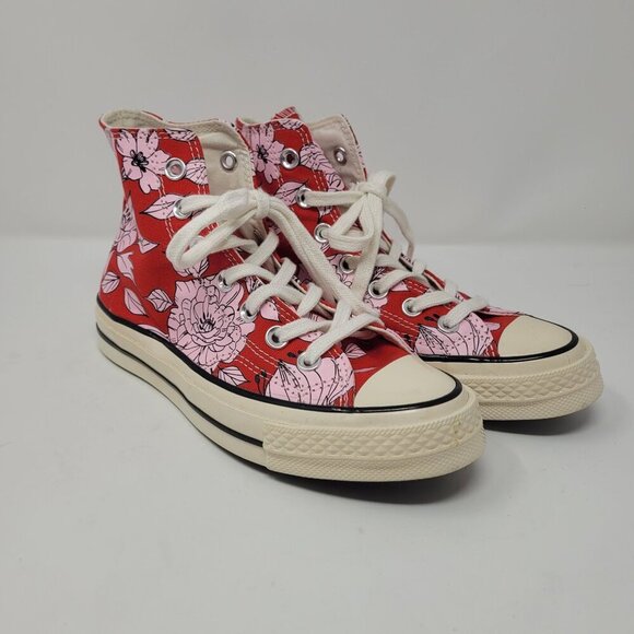 Converse Womens 5.5 Chuck 70 red pink floral high tops 568373C 2003 - Picture 12 of 12